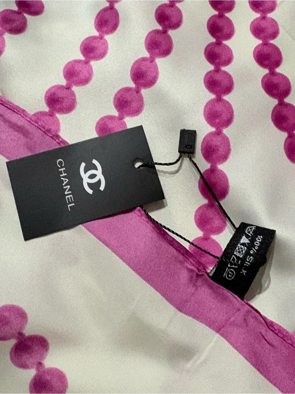 Chanel Silk chic Scarf CC Logo Pink White Square 35x35 ‼️LAST ONE LEFT